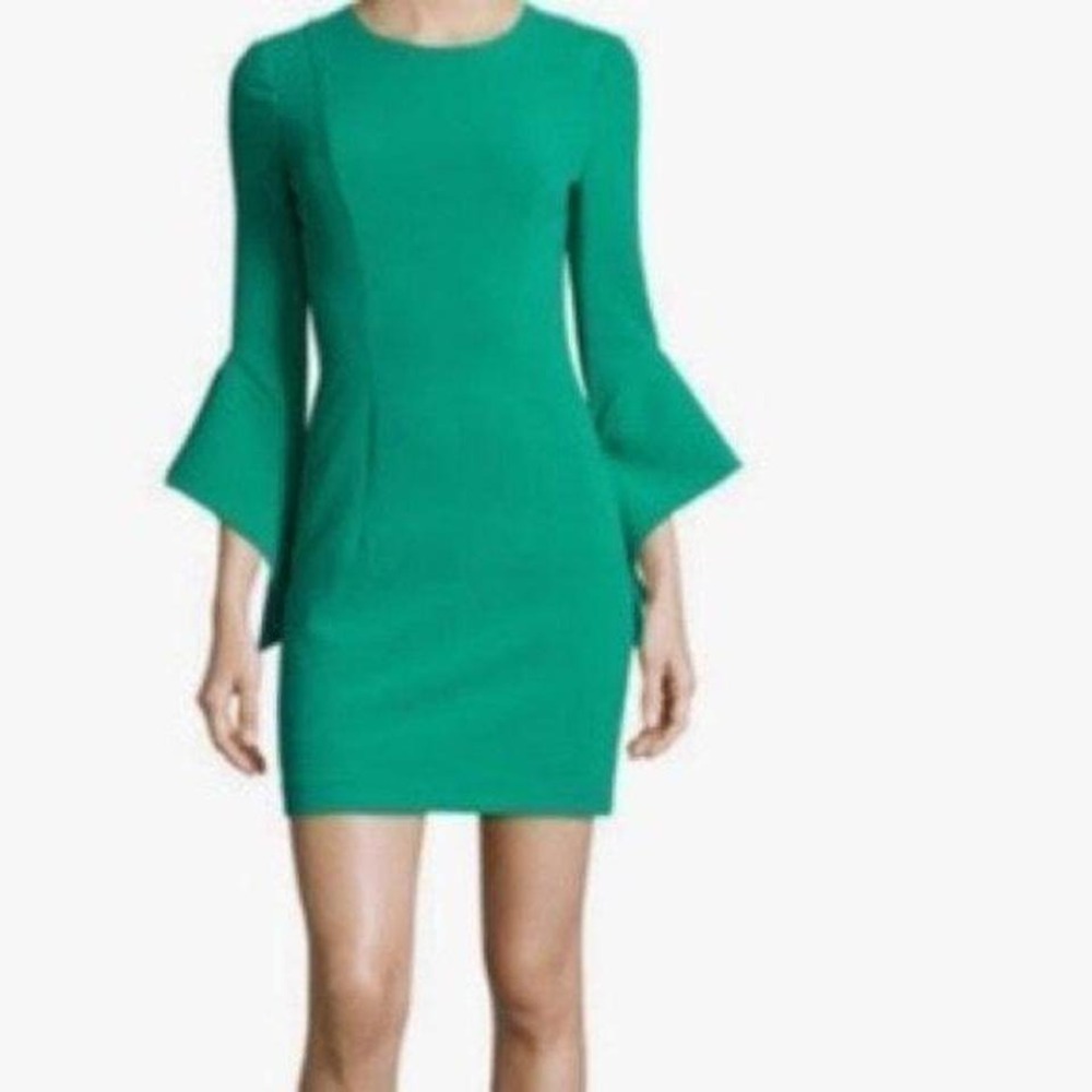Size 2 Black Halo Green Lorie 3/4 Bell-Sleeve Dress
